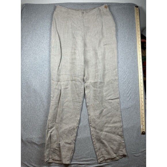 Women’s Flax 100% Linen Pants Small Beige Button Side Pocket - Picture 1 of 7